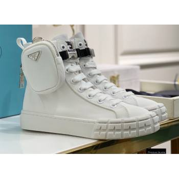 Prada Wheel Re-Nylon Gabardine High-top Sneakers White with Removable Nylon Pouch Top Quality (xintian-20121633)