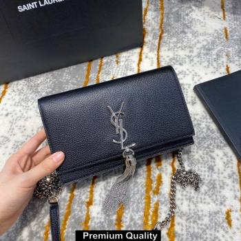 saint laurent small Kate chain wallet with tassel in caviar leather 452159 black/silver (jundu-1479)