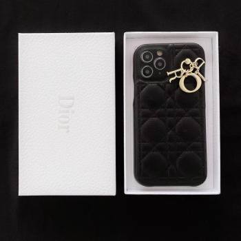 Dior Cannage iPhone Case with Charm Black 2020 (SJK-20111837)