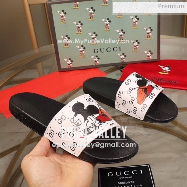 Gucci x Disney Mickey GG Print Rubber Flat Slide Sandals