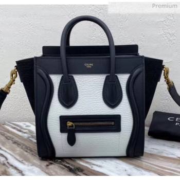 Celine Nano Luggage Handbag In Smooth/Grainy Calfskin White/Black 2020 (XLD-20060807)