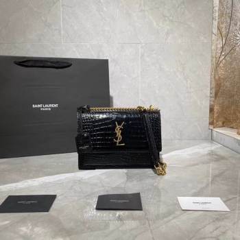 Yves Saint Laurent Calfskin Leather Shoulder Bag Y542206A Black&gold-Tone Metal